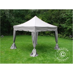 Flextents PRO Steel 4x4m "Peaked" inkl. 4st dekorativa hrngardiner, Latte