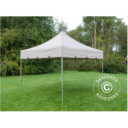 Flextents PRO Steel 4x4m "Peaked" inkl. 4st dekorativa hrngardiner, Latte