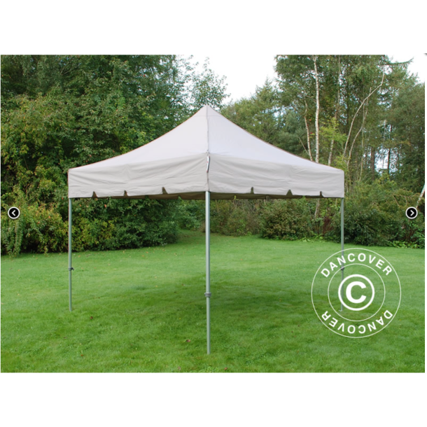 Flextents PRO Steel 4x4m "Peaked" inkl. 4st dekorativa hrngardiner, Latte