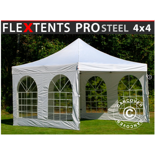 FleXtents PRO Steel 4x4m "Vintage" inkl 4st sidor, Vit