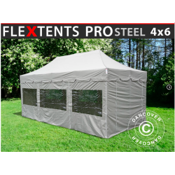 FleXtents PRO Steel 4x6m "Peaked" inkl 8st sidor, Latte