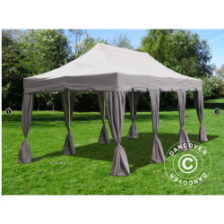 Flextents PRO Steel 4x6m "Peaked" inkl. 8st sidor &amp; 8st dekorativa hrngardiner