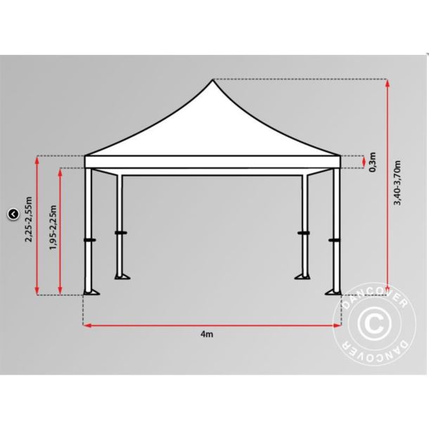 Flextents PRO Steel 4x6m "Peaked" inkl. 8st sidor &amp; 8st dekorativa hrngardiner