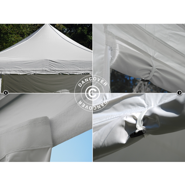 Flextents PRO Steel 4x6m "Peaked" inkl. 8st sidor &amp; 8st dekorativa hrngardiner