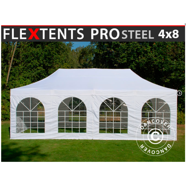 FleXtents PRO Steel 4x8m "Vintage" inkl 6st sidor, Vit