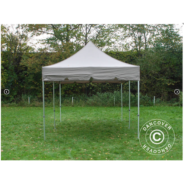 Flextents PRO Steel 4x8m "Peaked" inkl. 6st sidor &amp; 6st dekorativa hrngardiner