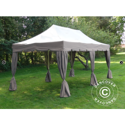 Flextents PRO Steel 4x8m "Peaked" inkl. 6st sidor &amp; 6st dekorativa hrngardiner