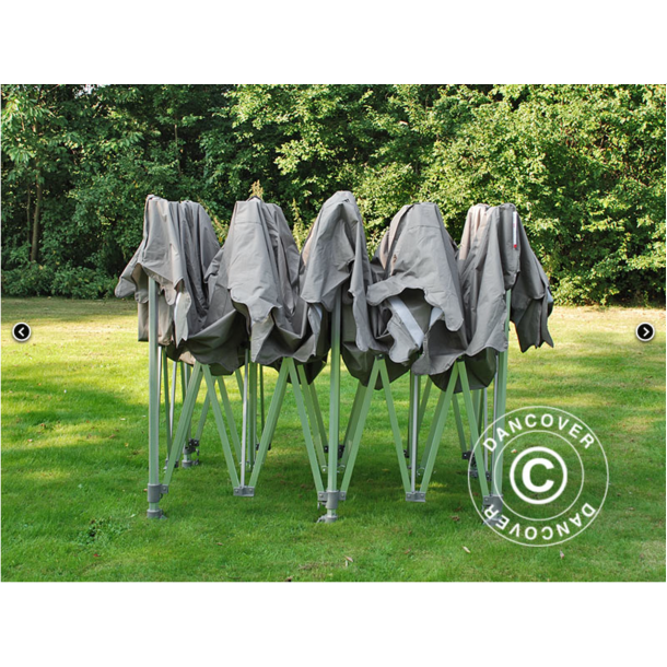 Flextents PRO Steel 4x8m "Peaked" inkl. 6st sidor &amp; 6st dekorativa hrngardiner