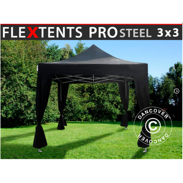 FleXtents  PRO Steel 3x3m inkl 4st dekorativa gardiner