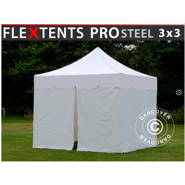 FleXtents PRO Steel 3x3m "Peaked" inkl 4st sidor