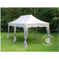 Flextents PRO Steel 3x6m "Peaked" inkl. 6st dekorativa hrngardiner, Latte