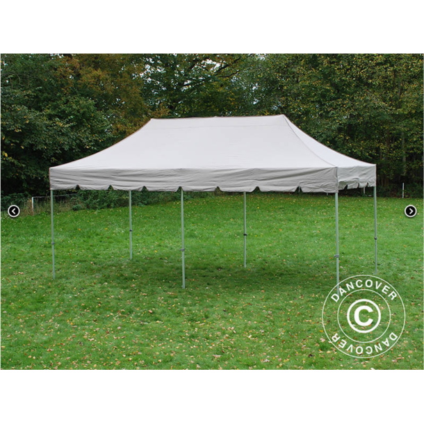 Flextents PRO Steel 3x6m "Peaked" inkl. 6st dekorativa hrngardiner, Latte