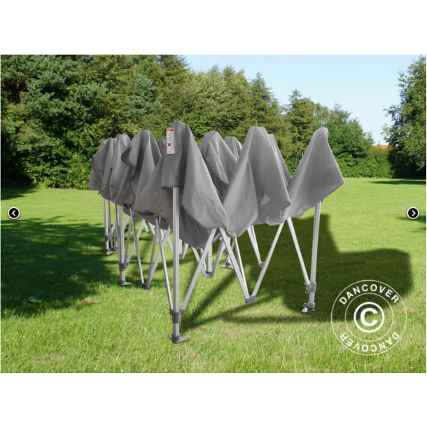 Flextents PRO Steel 3x6m "Peaked" inkl. 6st dekorativa hrngardiner, Latte