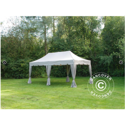 Flextents PRO Steel 3x6m "Peaked" inkl. 6st dekorativa hrngardiner, Latte