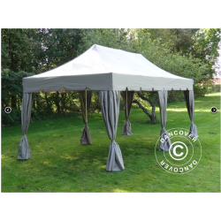 Flextents PRO Steel 3x6m "Peaked" inkl. 6st dekorativa hrngardiner, Latte