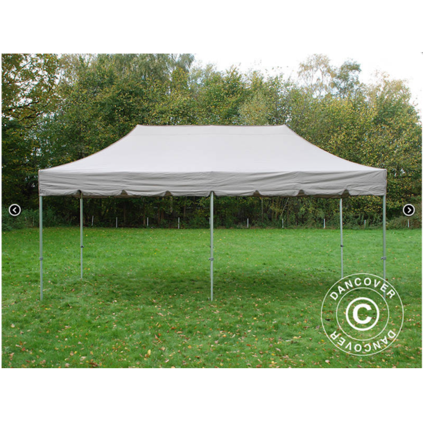 Flextents PRO Steel 3x6m "Peaked" inkl. 6st dekorativa hrngardiner, Latte