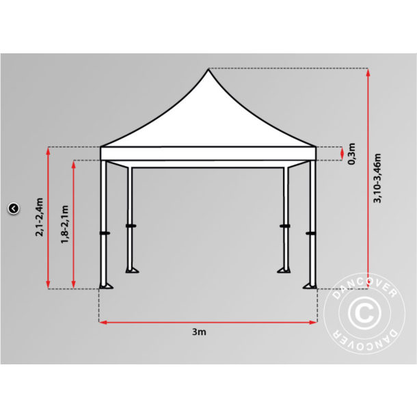 Flextents PRO Steel 3x6m "Peaked" inkl. 6st dekorativa hrngardiner, Latte
