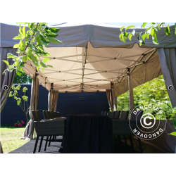 Flextents PRO Steel 3x6m "Peaked" inkl. 6st sidor &amp; 6st dekorativa hrngardiner, Latte