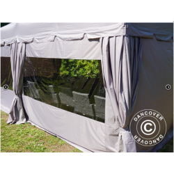 Flextents PRO Steel 3x6m "Peaked" inkl. 6st sidor &amp; 6st dekorativa hrngardiner, Latte