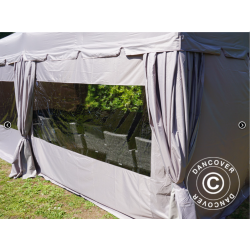 Flextents PRO Steel 3x6m "Peaked" inkl. 6st sidor &amp; 6st dekorativa hrngardiner, Latte