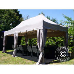 Flextents PRO Steel 3x6m "Peaked" inkl. 6st sidor &amp; 6st dekorativa hrngardiner, Latte