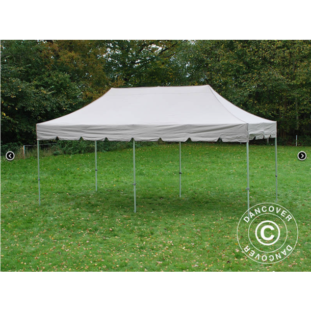 Flextents PRO Steel 3x6m "Peaked" inkl. 6st sidor &amp; 6st dekorativa hrngardiner, Latte