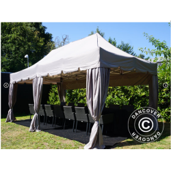 Flextents PRO Steel 3x6m "Peaked" inkl. 6st sidor &amp; 6st dekorativa hrngardiner, Latte