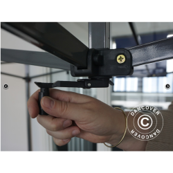 Flextents PRO Steel 3x6m "Peaked" inkl. 6st sidor &amp; 6st dekorativa hrngardiner, Latte