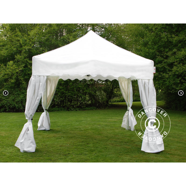 Flextents PRO Steel 3x3m "Wave" inkl. 4st dekorativa hrngardiner, Vit