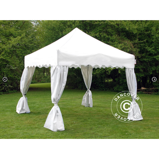 Flextents PRO Steel 3x3m "Wave" inkl. 4st dekorativa hrngardiner, Vit