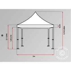 Flextents PRO Steel 3x3m "Wave" inkl. 4st dekorativa hrngardiner, Vit