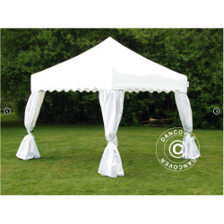 Flextents PRO Steel 3x3m "Wave" inkl. 4st dekorativa hrngardiner, Vit