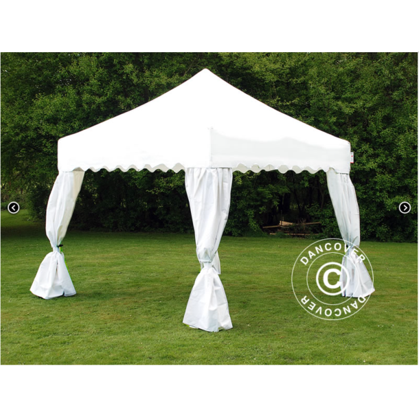 Flextents PRO Steel 3x3m "Wave" inkl. 4st dekorativa hrngardiner, Vit