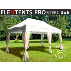 Flextents PRO Steel 3x6m "Wave" inkl. 6st dekorativa hrngardiner, Vit