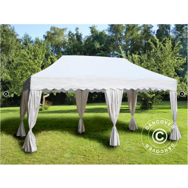 Flextents PRO Steel 3x6m "Wave" inkl. 6st dekorativa hrngardiner, Vit