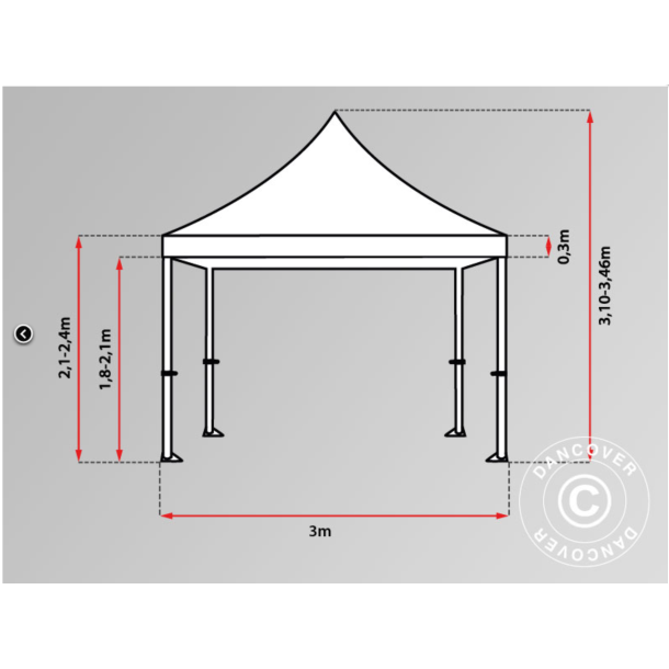 Flextents PRO Steel 3x6m "Wave" inkl. 6st dekorativa hrngardiner, Vit