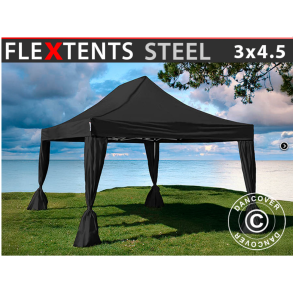 FleXtents Steel 3x4,5m inkl 4st dekorativa gardiner