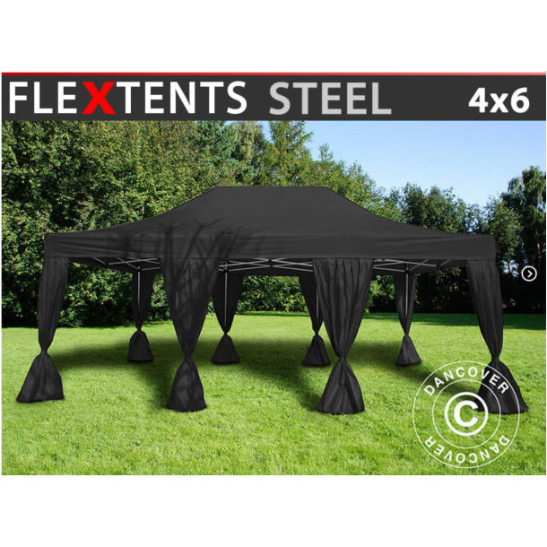 FleXtents Steel 4x6m inkl 8st dekorativa gardiner