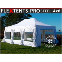 Flextents PRO Steel 4x6m inkl. 8st sidor &amp; 8st dekorativa hrngardiner