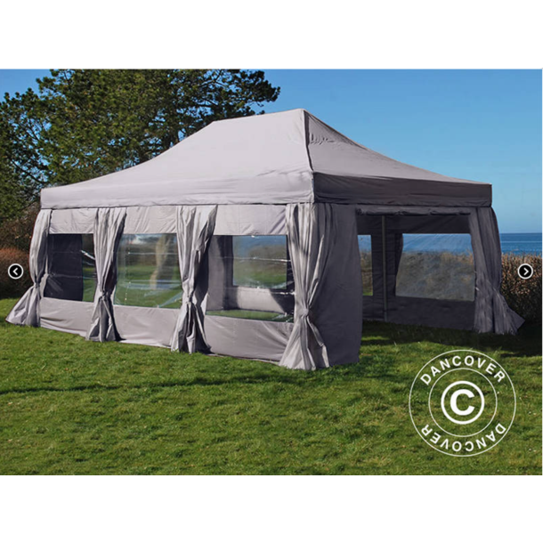 Flextents PRO Steel 4x6m inkl. 8st sidor &amp; 8st dekorativa hrngardiner