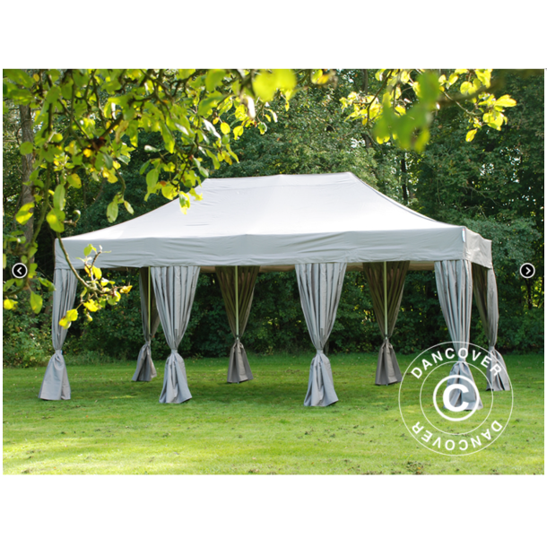 Flextents PRO Steel 4x6m inkl. 8st sidor &amp; 8st dekorativa hrngardiner