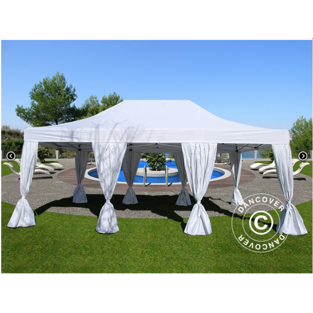 Flextents PRO Steel 4x6m inkl. 8st sidor &amp; 8st dekorativa hrngardiner
