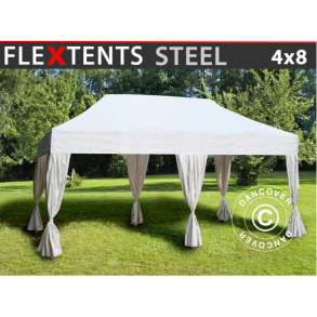 FleXtents Steel 4x8m inkl 10st dekorativa gardiner