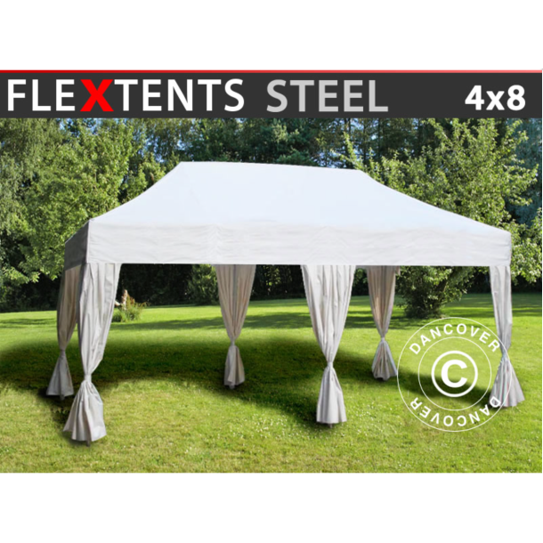 FleXtents Steel 4x8m inkl 10st dekorativa gardiner