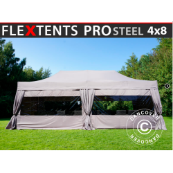 Flextents PRO Steel 4x8m inkl. 6st sidor &amp; 6st dekorativa hrngardiner