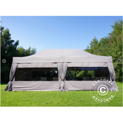 Flextents PRO Steel 4x8m inkl. 6st sidor &amp; 6st dekorativa hrngardiner