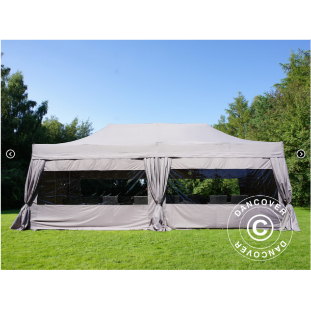 Flextents PRO Steel 4x8m inkl. 6st sidor &amp; 6st dekorativa hrngardiner