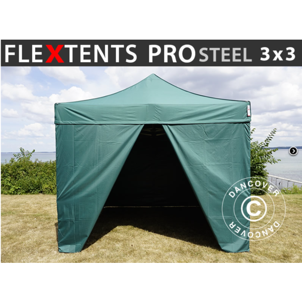 FleXtents PRO Steel 3x3m inkl 4st sidovggar