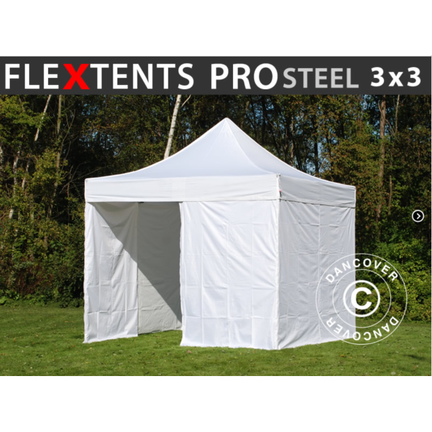 FleXtents PRO Steel 3x3m inkl 4st sidovggar