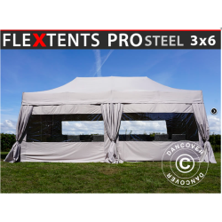 Flextents PRO Steel 3x6m inkl. 4st sidor &amp; 6st dekorativa hrngardiner, Latte
